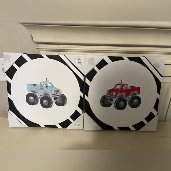 Monster Truck Canvas Art Set - Blue and Red - Picture 1 of 1